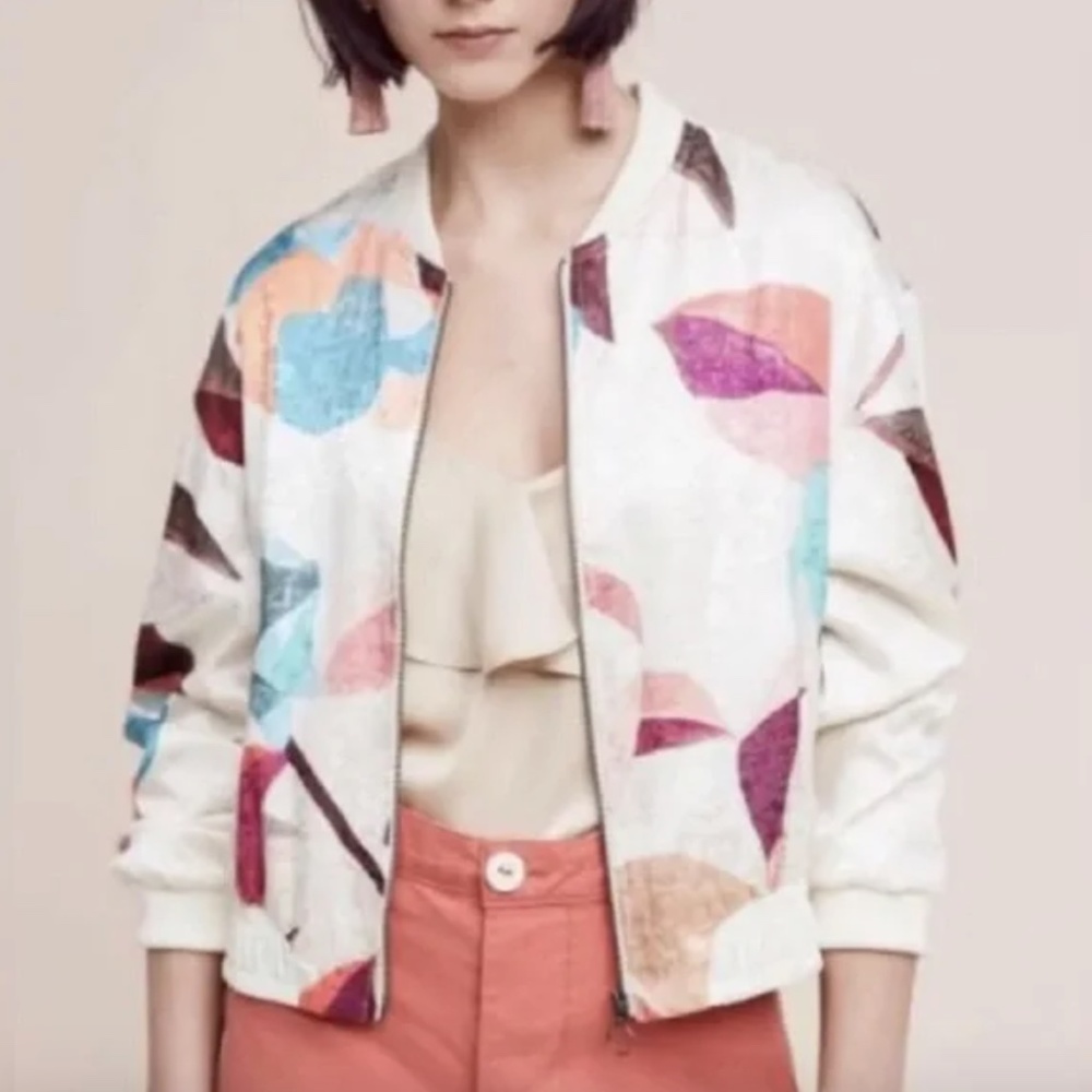Anthropologie Elevenses satin bomber jacket